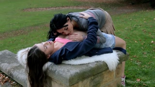 Hot Shaved Brunettes Milagres & Margot A Licking Pussy Outside - смотрите горячие секс видео на HOTSEXVIDEOS24.COM